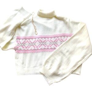 Romwe Turtleneck Sweater Cropped Boxy Ivory Pink (S)